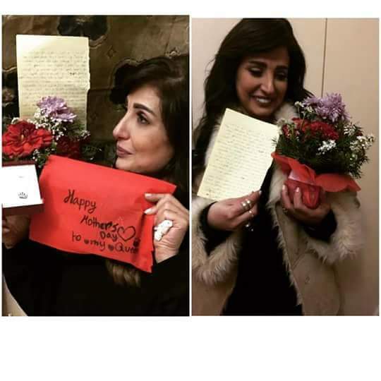 شاهد .. باقة ورد و كلمات مؤثرة للفنانة أمل رزق من أبنائها بمناسبة عيد الأم