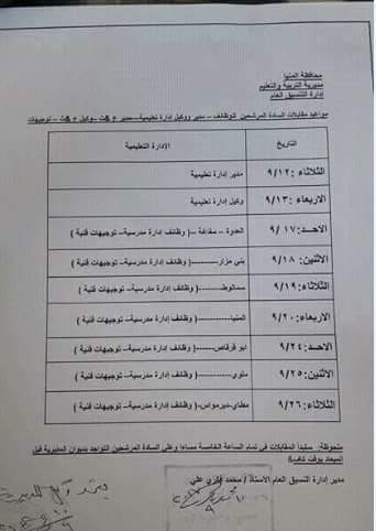 بدء المقابلات للوظائف الاشرافية بالمنيا
