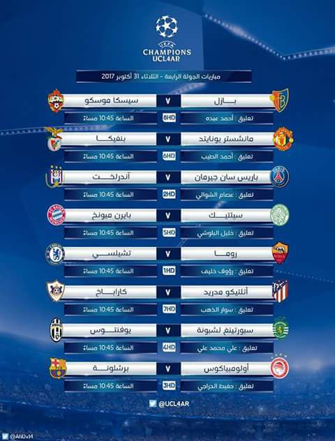 تعرف على مباريات الجولة الرابعة من دور المجموعات بدوري أبطال أوروبا