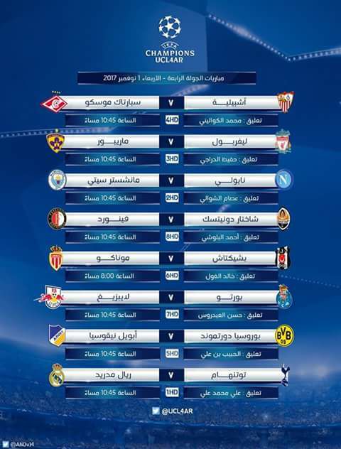 تعرف على مباريات دوري أبطال أوربا اليوم