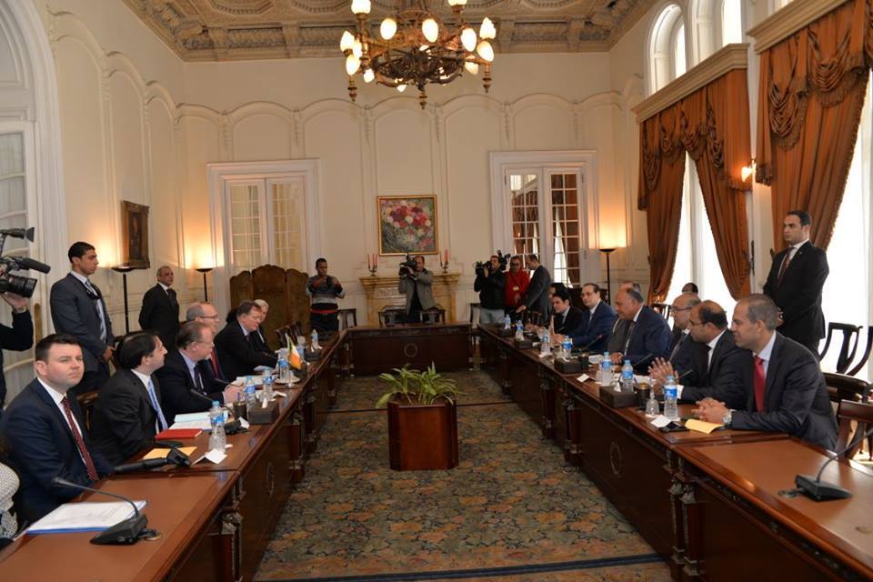 شكرى يعقد جلسة مباحثات مع وزير خارجية أيرلندا في القاهرة