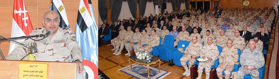 وزير الدفاع يلتقى بأعضاء هيئة التدريس ودارسى أكاديمية ناصر العسكرية العليا