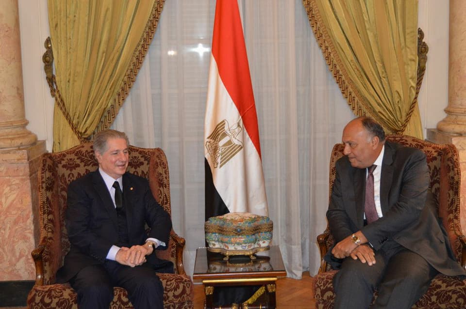 شكري يستقبل الرئيس اللبناني الأسبق أمين الجميل