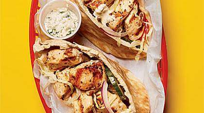 Chicken souvlaki with tahini sauce