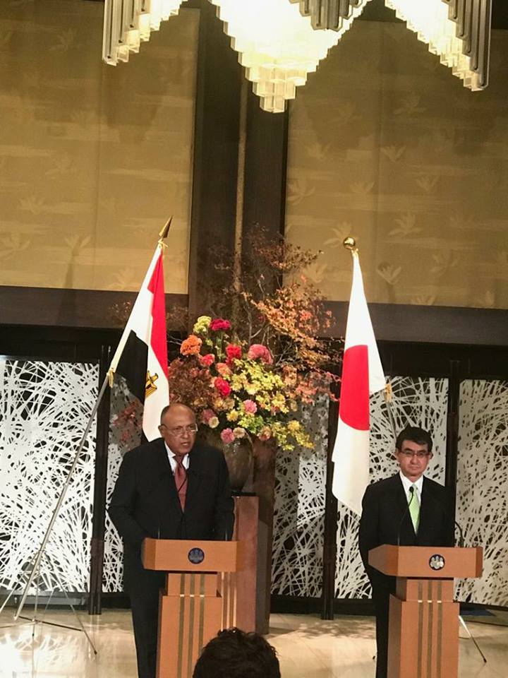 وزير الخارجية يلقي كلمة عقب اجتماع آلية الحوار الإستراتيجي المصري الياباني